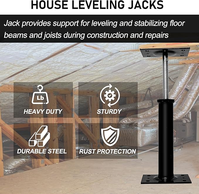 House Jacks for Leveling, 11"-17" Adjustable Jack Post Basement Floor Jack, Screw Floor Jack Post Supports Stabilizer Jacks for House Foundation, Stairs, Porches, Roof Beams