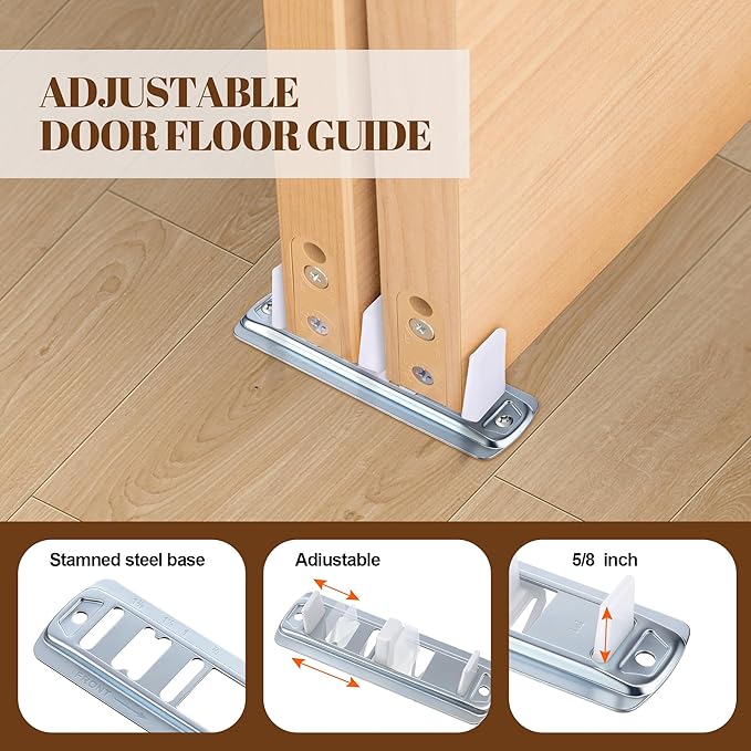 Feekoon 6 Pcs Sliding Closet Door Hardware Kit, Closet Door Rollers with Adjustable Floor Guide & Heightening Pads, Wardrobe Rollers Replacement for 3/4" to 1-3/8" Thick Top Hung(Semicircle)