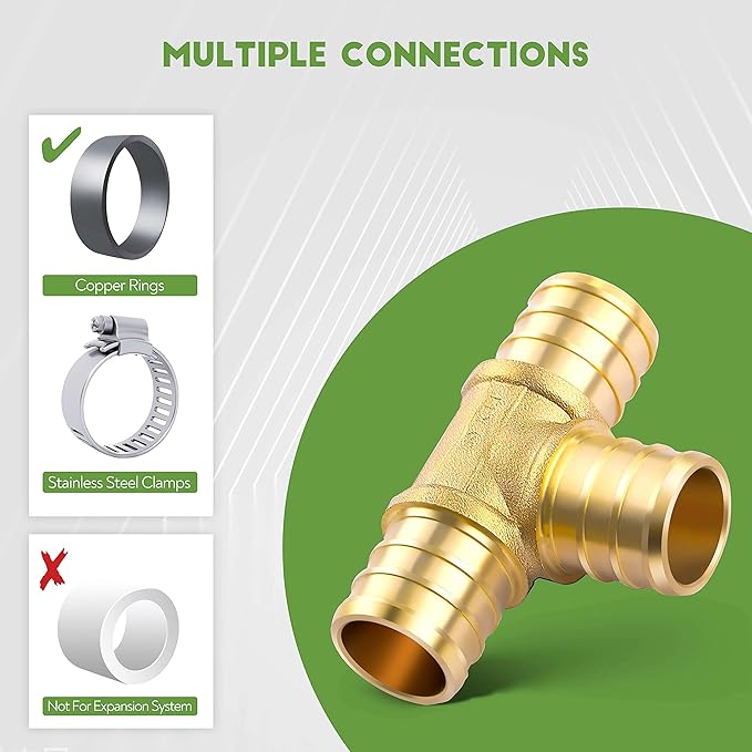 3/4 inch T PEX Tee & 90 Degree Elbow & Straight Coupling 3/4" (pack of 9) Lead-Free Brass Barb Crimp Pipe Fitting/Fittings