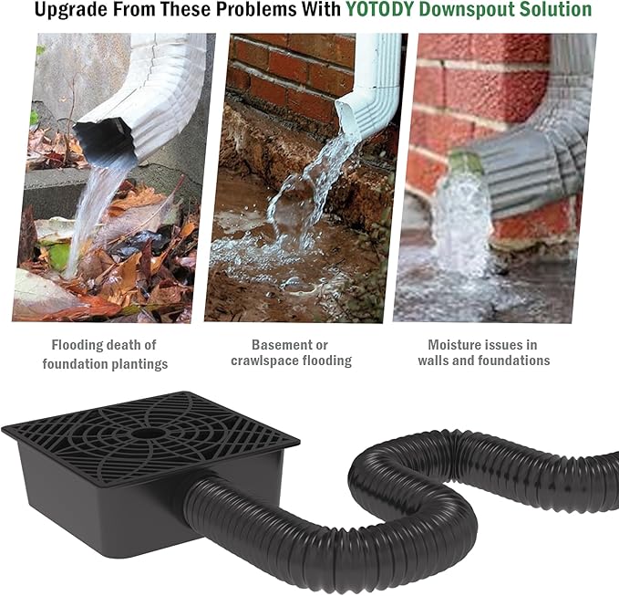 2 Pack Gutter Downspout Extensions,Catch Basin Low Profile Downspout Extender | No Deep Dig Catch Basin, Flexible Pipe Extension to 5.1ft, Protect House Foundation
