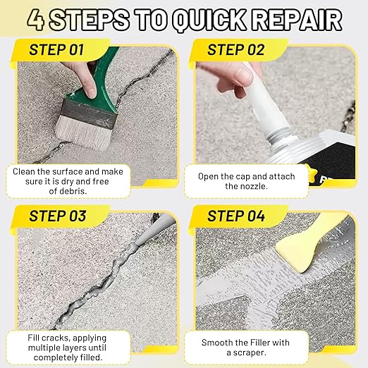 Concrete Crack Filler, 1.5LB High Elasticity Self Leveling Cement Crack Filler, Slab Concrete Waterproof Repair Sealant for Driveway, Walkway, Patio, Joint, Indoor and Outdoor - Grey (24.7oz)