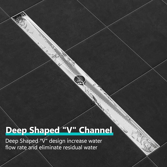 Neodrain 28-Inch Linear Shower Drain with Removable Quadrato Pattern Grate, Brushed 304 Stainless Steel Rectangle Shower Floor Drain,Linear Drain with Leveling Feet,Hair Strainer