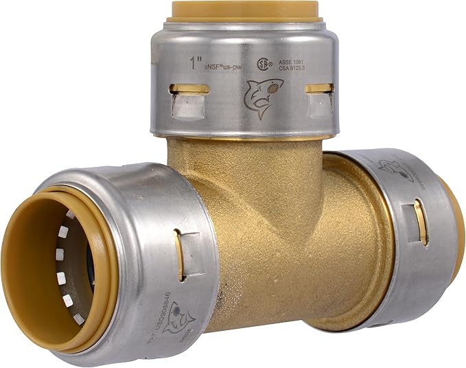 SharkBite Max 1 Inch Tee, Push to Connect Brass Plumbing Fitting, PEX Pipe, Copper, CPVC, PE-RT, HDPE, UR374A