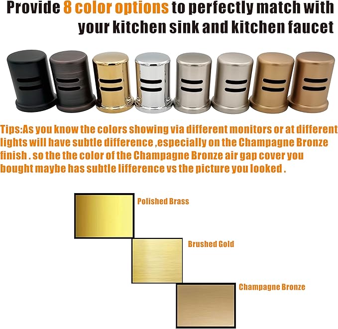 Dishwasher Air Gap Kits with Bronze Dishwasher Air Gap Cover and Matching Escutcheon, Replacement air gap dishwasher,Solid Brass Air Gap Cap, Champagne Bronze Finish
