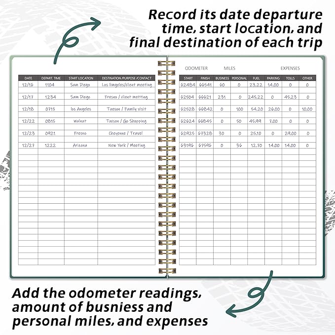 GOLDPEI Auto Mileage Log Book for Personal or Business, Vehicle Maintenance for Car, Miles Log Book for Taxes, Car Mileage for Expense Rocord Notebook, 5.9"x 8.6" Green
