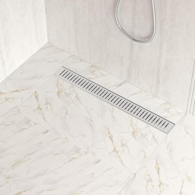 Neodrain 24" Brushed Linear Shower Drain Shower Linear Drain, Removable Capsule Pattern Grate, Bathroom 304 Stainless Steel Rectangle Shower Floor Drains- CUPC Certified