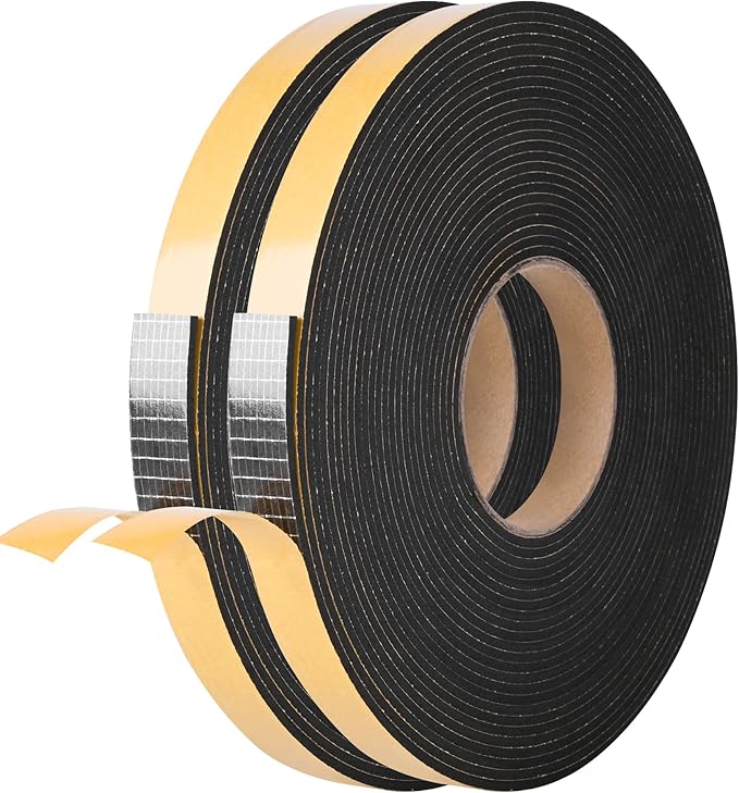 Self Adhesive Foam Tape Weatherstrip 3/4in x 1/8in x 50Ft High Density Foam Insulation Strips Foam Seal Weather Stripping with Strong Adhesive for Door and Window Sound Isolation Soundproofing
