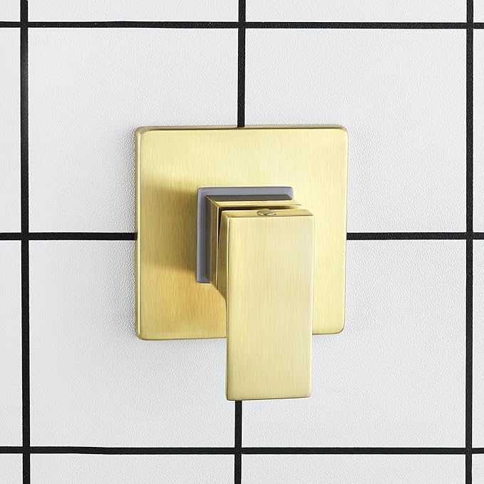 SKOWLL Shower Valve Kit Brushed Gold Shower Handle Valve Trim Kit, Wall Mount Single Function Shower Mixer Control Valve Kit Rough-in Valves Included