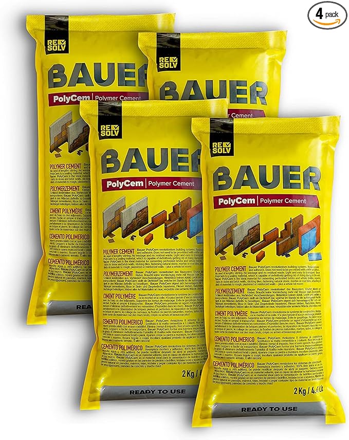 Bauer Instant Polymer Cement 4-Pack, Ready-to-Use Alternative to Mortar & Adhesives - Versatile for Concrete Crack Repair, Stone Tile Crack Repair & Brick Repair, Convenient, Durable & Easy to Store