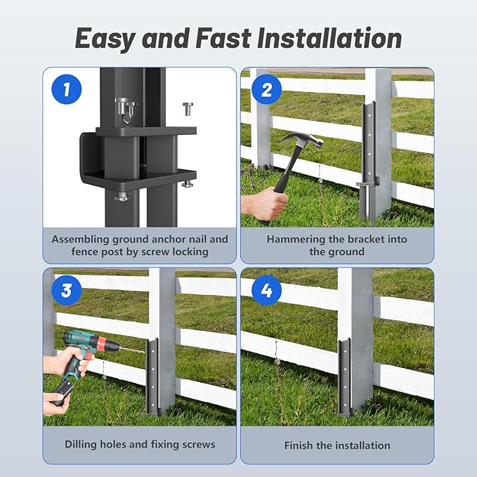 Thickened Fence Post Repair Anchor Kit, Heavy Duty Steel Fence Post Repair Stakes, Repair Tilted and Broken Wooden Posts, Double-Tube Style(2Pack/Black)