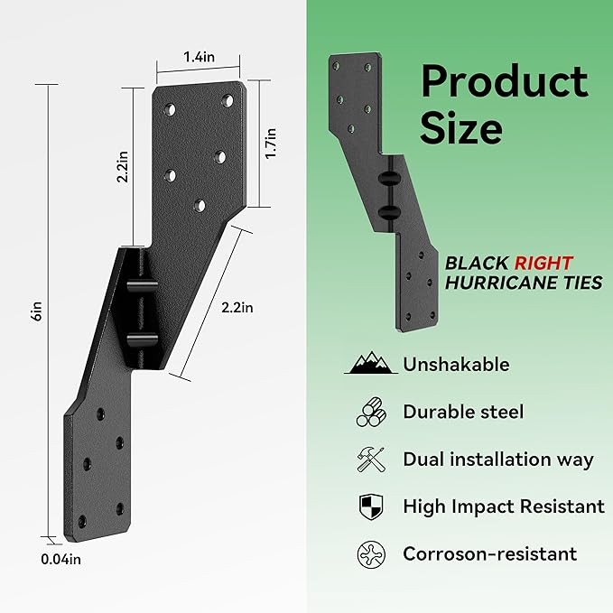 Black Right Hurricane Brackets,Hurricane Ties for Rafters,Hurricane Clips,Hurricane Straps for Shed,Seismic/Truss Brackets,Hurricane Straps for Building,Rafter Hangers(Right 25 pcs)