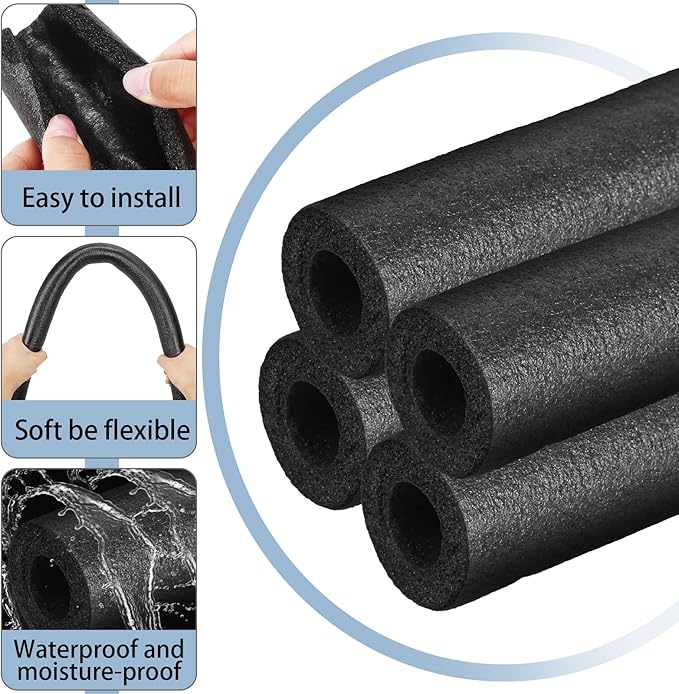Amylove 12 Pcs 3.3 Feet Foam Pipe Insulation Foam Tube Insulating Water Pipe Pool Swim Noodles Pre Slit Heat Preservation Pipes Covers for Tubing Outdoor Winter Freeze Protection(Black,3/4 Inch)