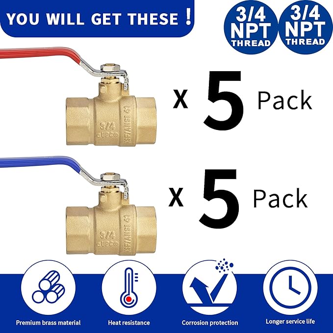 (4 Pack) Lidertik 3/4 inch NPT Thread Ball Valve Shut Off Valve 1/4 Turn Valve LI-QF1-NPT-0.75(4 PCS)