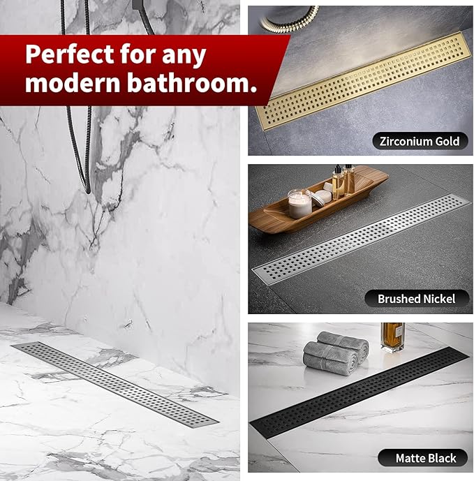 Sharp-tec 36 inch Linear Shower Drain, Brushed Rectangular Floor Drain, V-Shape Design Drain Channel, 304 Stainless Steel, cUPC Certificated for Bathroom Shower Room (Drain Base is Not Included)