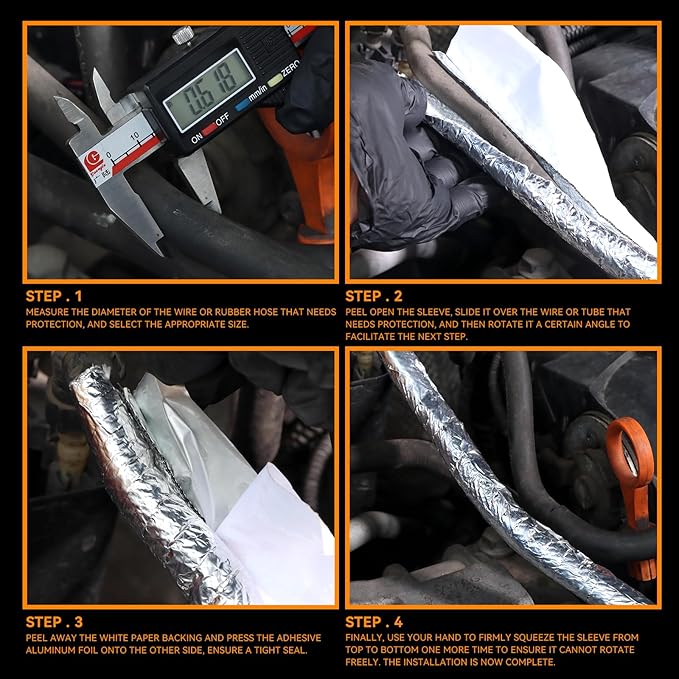 CARDI Aluminized Heat Shield Sleeving Self Wraped For Wire Fuel Line Cables Hoses Heat Wrap Length 39" I.D.1/4" Heat Resistant In Automotive UP TO 400℉