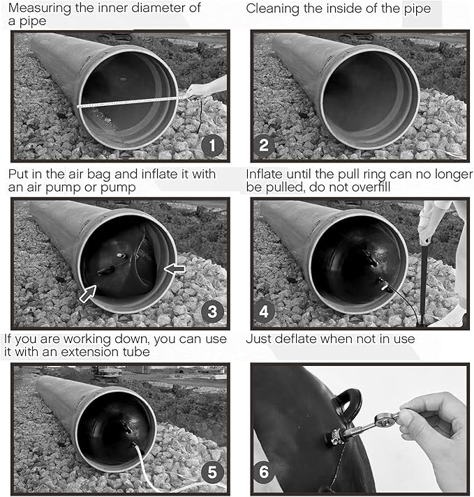 Test-Ball Pipeline Plugging Air Bag,Sewer Test Plug，Water Shut Off Airbag, Rubber Plumbing Balloon，Inflatable Pipe Test Plug，Used for Drainage Pipe, Sewage Pipe Temporary Water Blocking (6 Inchs)