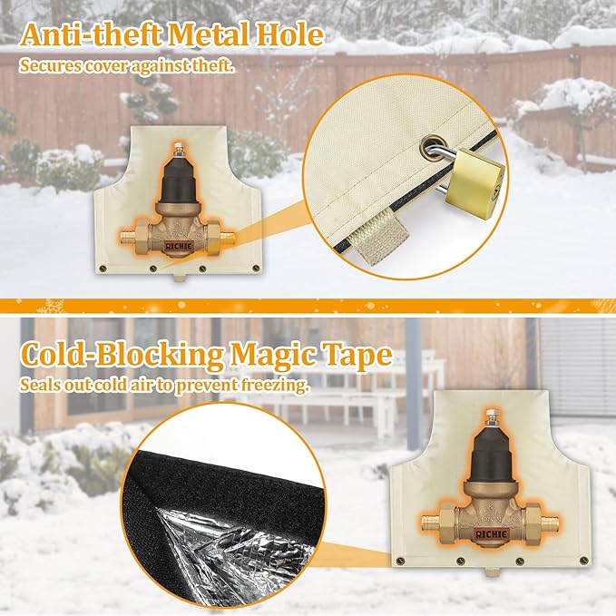 Backflow Preventer Insulated Cover (5°F) for Winter Freeze Protection, 14"W x 13"H Thickened Pressure Reducing Value & Well Pump Cover, Outdoor Waterproof Insulation Pouch for Sprinkler Valve, Beige