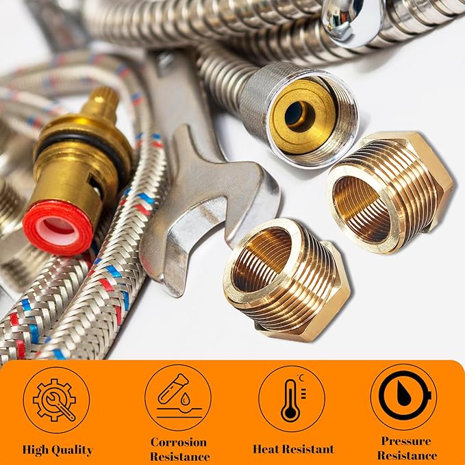 2 Pcs Brass Bushing 1" Male to 3/4" Female, 1" to 3/4" NPT Adapter Hex Brass Reducing Pipe Adapter Fitting Pipe Hose Tube Adapter Convert
