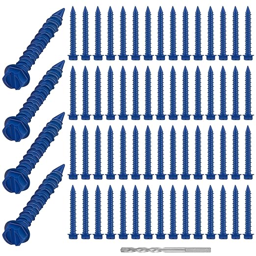 100 Qty 1/4" x 2-3/4" Hex Head Concrete Screws Anchor with Drill Bits Blue Slotted Hex Screws for Anchor Masonry, Block, Brick, Cement, Stucco, Diamond Point and Wood Fastening