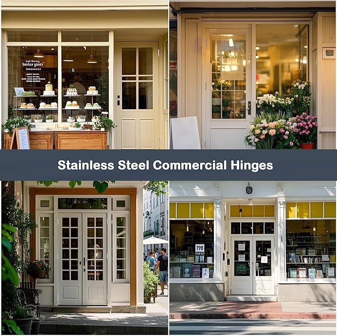 Satin Chrome 4.5 Inch Heavy Duty Commercial Hinges Square Radius Corners Brushed Silver Door Hinges 4 ½"x 4 ½" Ball Bearing Door Hinges for Interior Exterior Door - 3 Pack