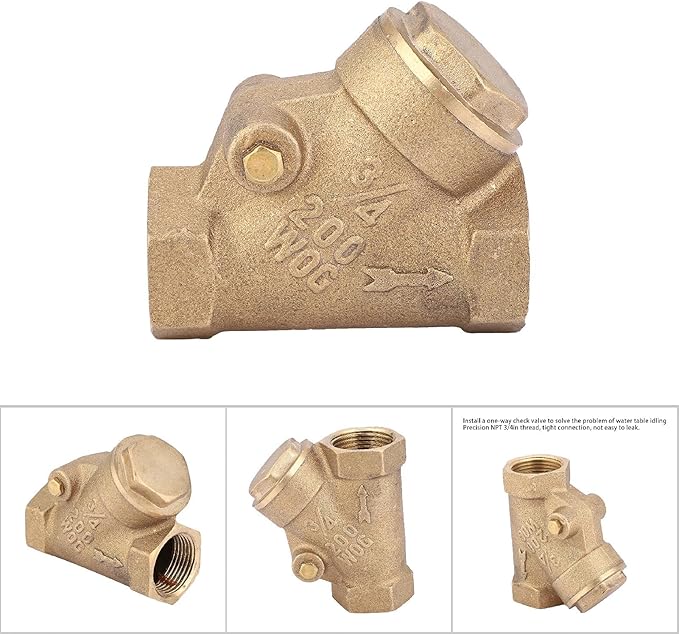 Brass Check Valve NPT 3/4 Inch Y Type One Way Non Return Valve High Pressure 1.6Mpa for Water Gas Plumbing Systems Industrial Use