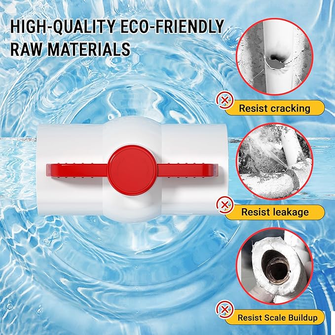 10PCS 1" NPT PVC Ball Valve, SCH40 PVC Water Pipe Valves Threaded, Red T Handle Water Shut-Off Ball Valve, Shut Off Valves Socket for Water Project, Swimming Pool, Sprinkler Lines, Irrigation System