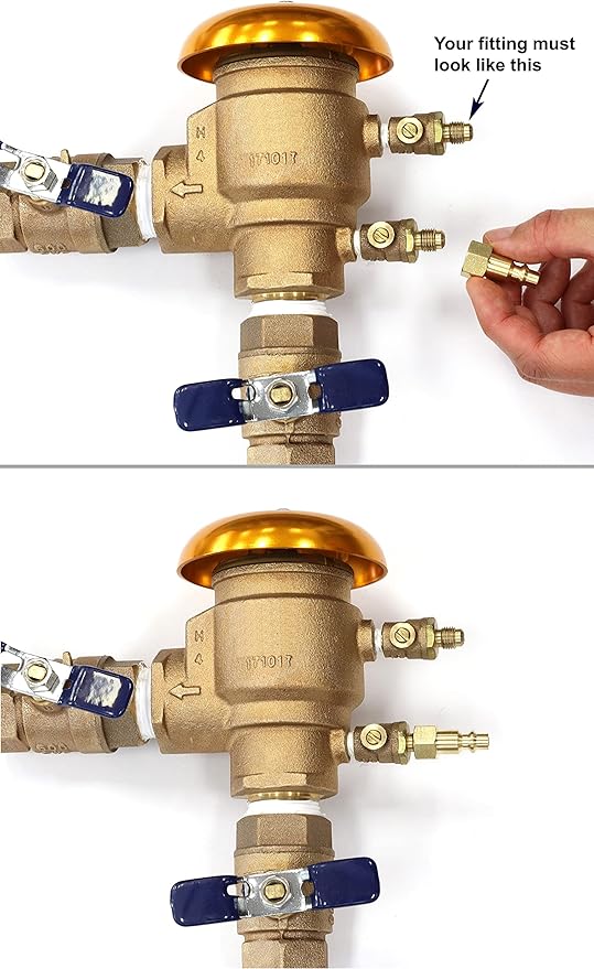 Industrial Style Plug to Female SAE 45-degree Flare Fittings | Adapters to Winterize Blow out Backflow Preventer and Pressure Vacuum Breaker (PVB) for Sprinkler Systems (Solid Lead-Free Brass)
