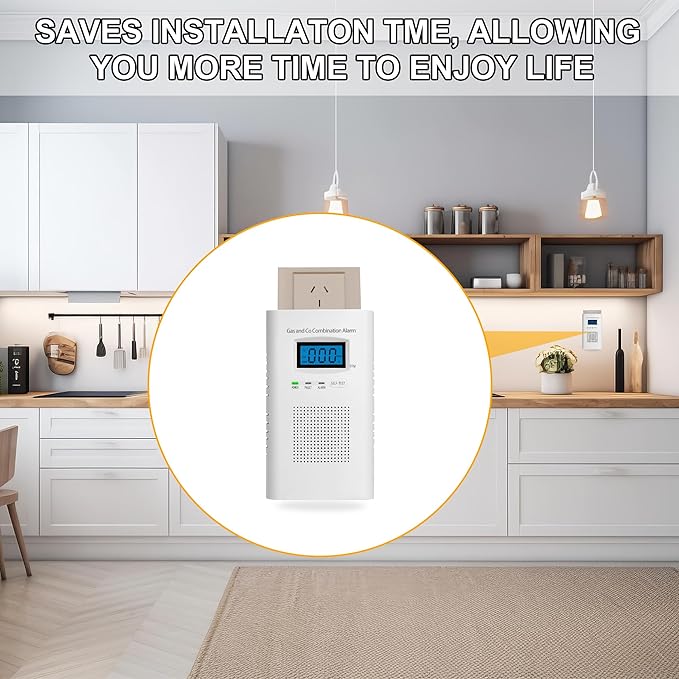 Plug in Combination Gas & Carbon Monoxide Detectors - Natural Gas Detectors & Carbon Monoxide Alarm for Home, Co Detector & Gas Detectors with Digital Display,Holds 9V Battery (not Included)