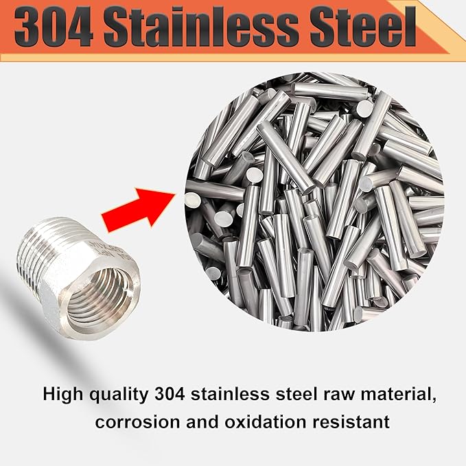 3/4" NPT Male to 3/8" NPT Female Reducer Bushing, 304 Stainless Steel Pipe Hex Bushing NPT Male to Female Reducing Adapter Pipe Fitting for Reducing Pipe (3/4mnpt x 3/8fnpt)