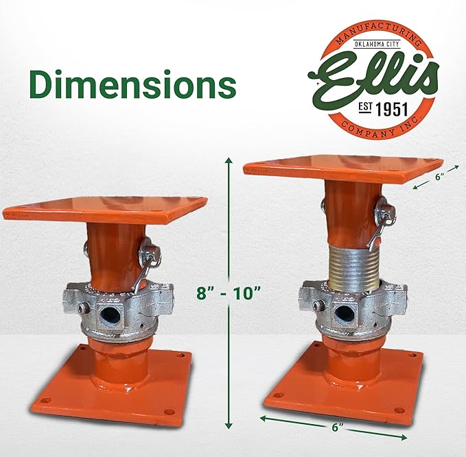 Ellis Manufacturing Light-Duty Steel Lifting Shore – House Jack for Foundation Leveling, Concrete, Beams, and Basement – 20,000 lb Safe Load Capacity – 8"-10" Adjustment