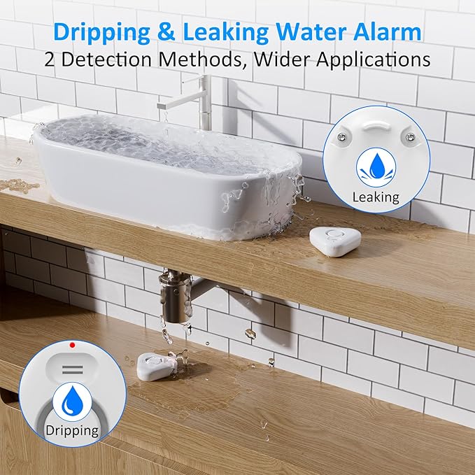 Smart Water Leak Detectors for Home WiFi with App Alerts, Stechro Ajustable 120dB Water Sensor Alarm Leak Detector for Basements Sink Kitchen Laundry, 4 Water Sensors & 1 Gateway