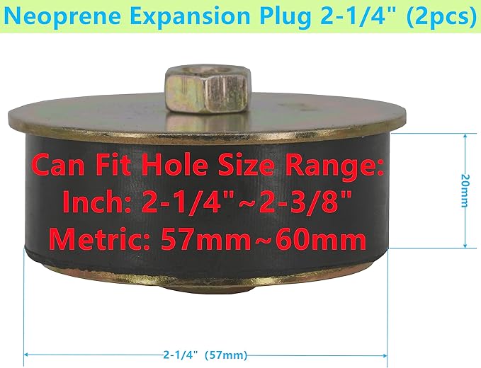 2-1/4 inch to 2-3/8 inch Rubber Expansion Plug 57mm - 60mm,2-Pack Rubber Freeze Plug