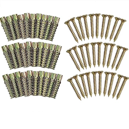 130pcs Tree Shaped Steel Wall Anchor with Screws for Hollow Wall, Concrete Wall, Plaster Wall and Wooden Wall，3 Sizes (5x30mm、 6x32mm、 8x38mm)