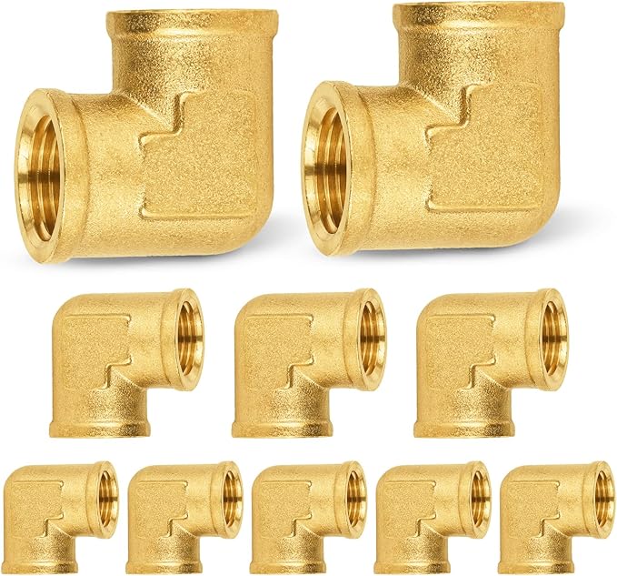 10-PCs HeSun Brass Pipe Fitting, 1/2" x 1/2" NPT Female 90-Degree Barstock Street Elbow