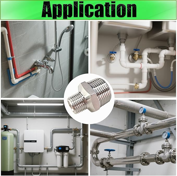 1/2" to 3/8" Male NPT Hex Reducing Nipple Fitting Adapter, 304 Stainless Steel 1/2 Inch to 3/8 Inch MNPT Threaded Pipe Adapter Fittings Reducing Nipples Connector (1/2" x 3/8" Male)
