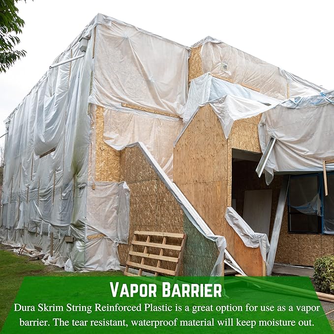 Farm Plastic Supply - Dura Skrim String Reinforced Clear Plastic Sheeting - 6 Mil - (10' x 100') - Reinforced Poly Film Tear Resistant, Weatherproof, Vapor Barrier Polyethylene Roll for Construction