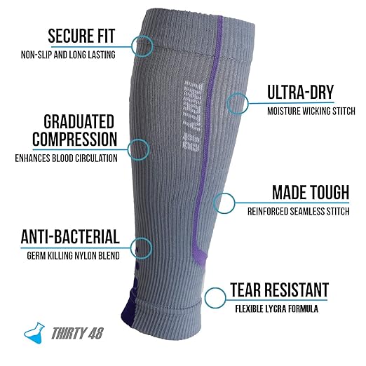 Thirty48 Graduated Calf Compression Sleeves 15-20 OR 20-30 mmHg | Maximize Fast Recovery by Increasing Oxygen to Muscles