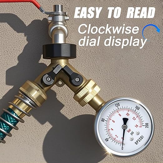 0-200 Psi Pressure Gauge, 2.5" Dial Size, 1/8" NPT Lower Mount, 304 Stainless Steel Case, Water Pressure Gauge Test for Pool Pump, Sand Filter, Air Compressor, Espresso(with Tape)