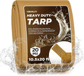 HIRALIY 20 Mil Heavy Duty Waterproof Tarp, 10.5x20ft Brown Tarpaulin with Reinforced Webbing Loops, Multipurpose Oxford Fabric Tarp for Firewood, Roof, Camping, Pool