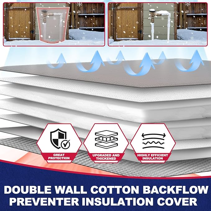 Backflow Preventer Cover Insulated (5˚F) with 7 Layers Fabric - 24" W x 30" H with Aluminum Foil Backflow Cover for Winter Pipe Freeze Protection - Sprinkler Covers for Outside, Grey