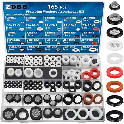 165 PCS Plumbing Hose Rubber Washers Assortment Set with Screen Filter and Silicone Washer Kit,for Shower Head Gasket Garden Hose Washing Machine Inlet Supply Lines Faucet Gaskets Replacement