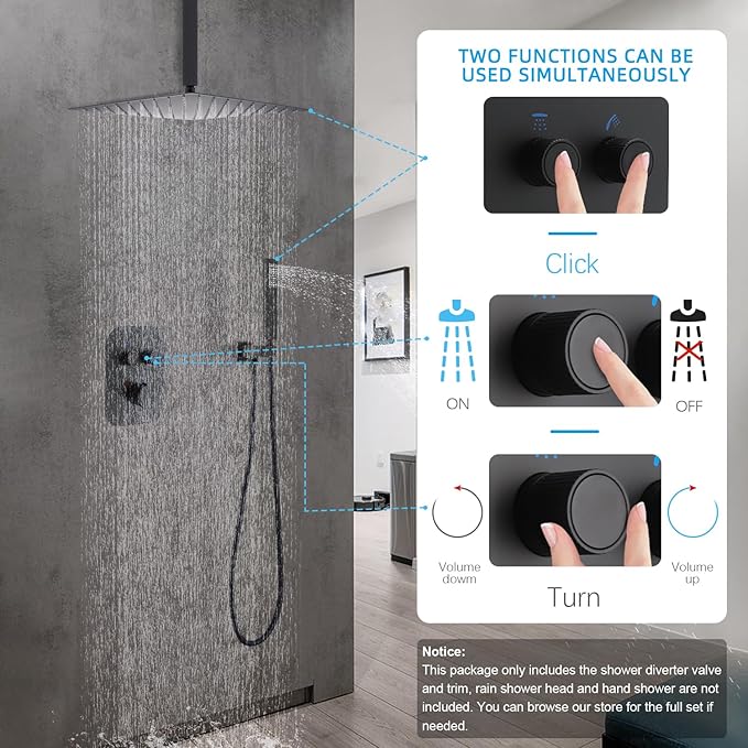 Thermostatic Shower Valve Shower Diverter 2 Way Shower Valve with Temperature Control Shower Mixing Adjustable Flow Diverter（Matte Black）