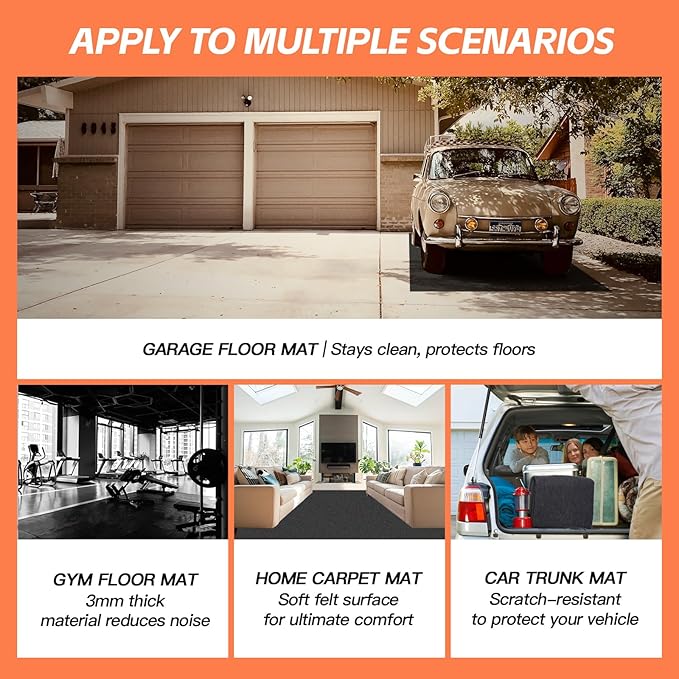7.4'x 17' Garage Floor Mat & Oil Spill Mat, Heavy Duty Under Car Mat for Garage & Driveway, Protects Against Oil, Chemicals & Stains with TPE Anti-Leak Backing, Reusable & Washable