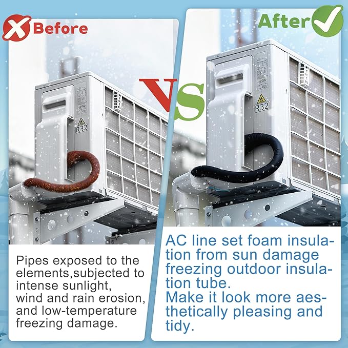 3 Layers HVAC Copper Pipe Insulation Cover 600D Oxford AC Copper Line Insulation Sleeve Wrap 4 Adjustable Straps for Central Air Conditioning Pipes Wires Cables Water Pipes，72x10.2Inch