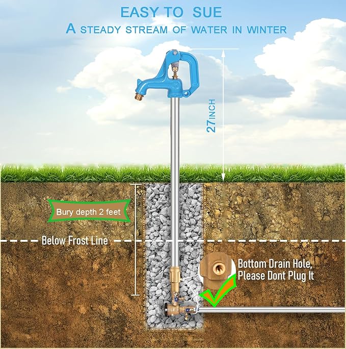 (Total-4.25ft/51inch Bury-2ft) Yariwiz Frost Proof Yard Hydrant for Yard Garden Farm Pasture Irrigation, Water Hydrant 3/4" NPT Pipe Connection