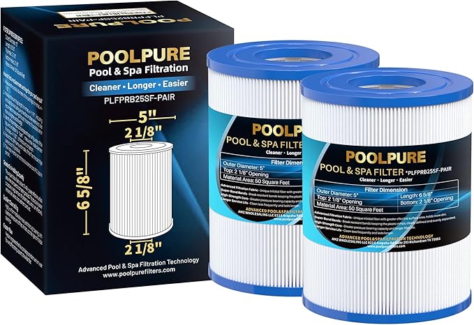 POOLPURE PRB25SF Spa Filter Replaces Unicel C-4405, Filbur FC-2387, PRB25SF-PAIR, Marquis 20342, R172464, APCC7062, CMP 25392-000-100, 17-2464, 817-5010 Hot Tub Filter 2 Pack