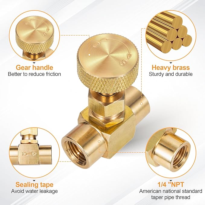 1 Pieces Heavy Duty Brass Instrument Replacement Control Needle Valve 1/4" Npt Female X 1/4" Npt Female Connection Golden