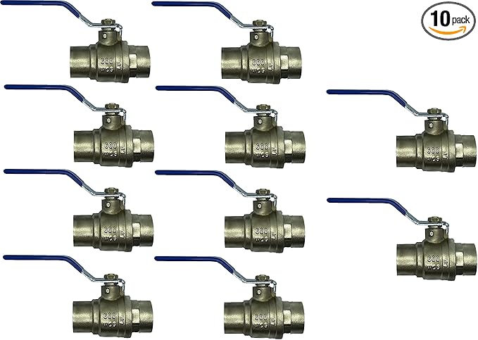 (10-Pack) 1" Sweat Solder C X C Brass Full Port Water Stop Shut Off Ball Valve, Heavy Duty LF,For Copper Tubing,Quarter Turn
