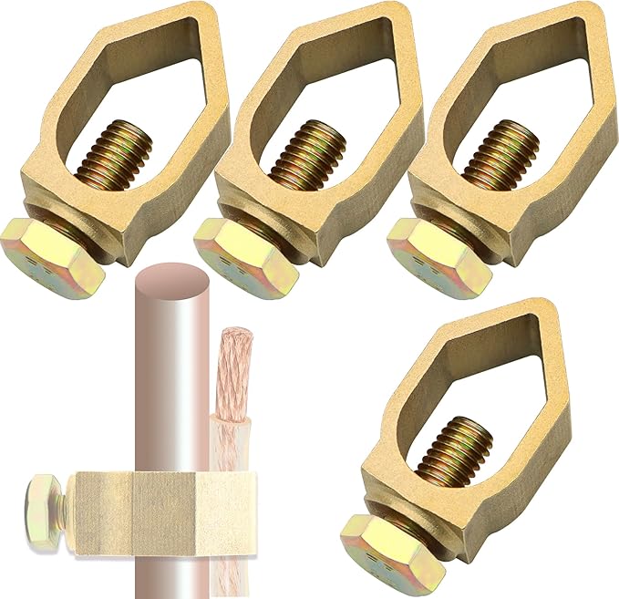 4-Pack Copper Grounding Rod Clamp, Grounding Wire Clamp Great for 1/2”- 5/8’’ Grounding Rods, High-Quality Copper Grounding Clips