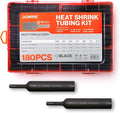 Heat Shrink Tubing Kit - 3:1 Ratio - Adhesive Lined - Wire Shrink Wrap Tubing - Waterproof Marine Grade Shrink Tube - 180 PCS - Black